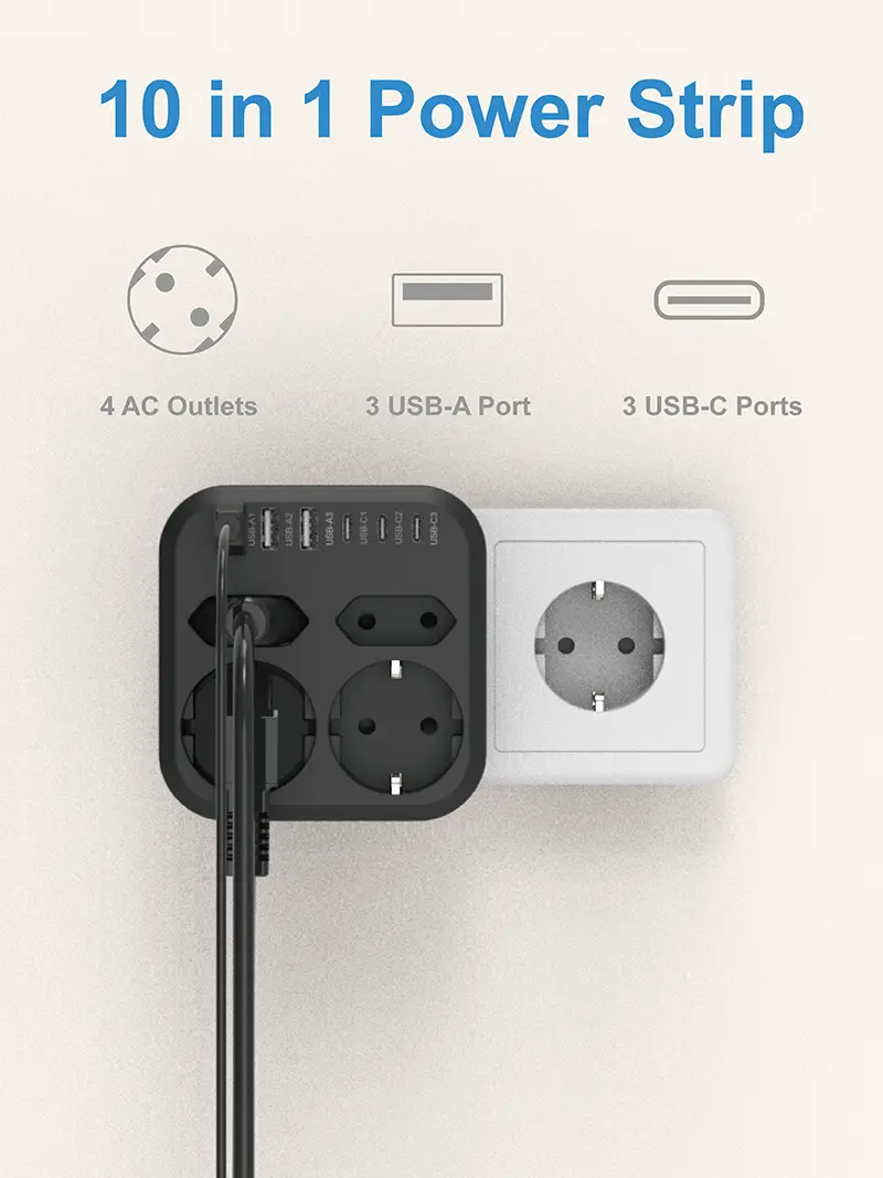 4 Outlets Eu Wall Power Strip