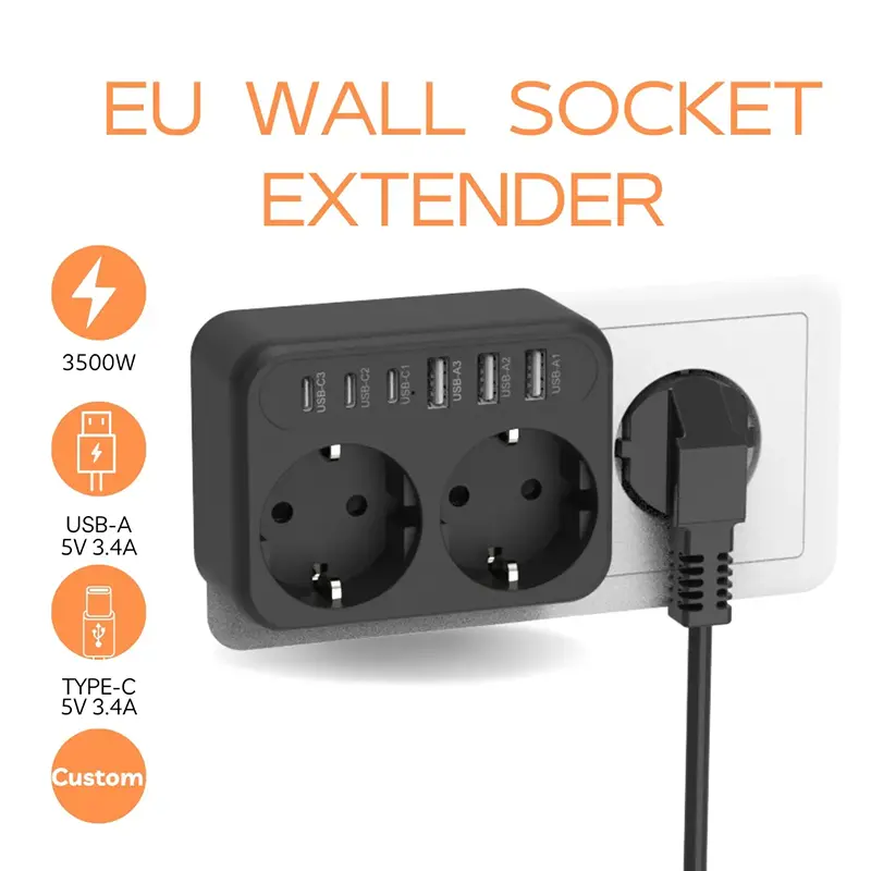 4 Outlets Eu Wall Power Strip